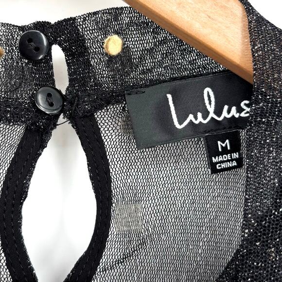 Lulus Rooftop Party Black and Gold Print Sheer Mesh Bodysuit Size M - Picture 10 of 10